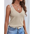 Solid Color Sleeveless V-Neck Ladies T-Shirt YC230528 - SWEETKAMA