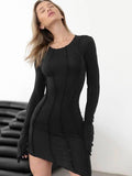 Solid Color Splice Close Fitting Ladies Short Dress LYQ8162 - SWEETKAMA