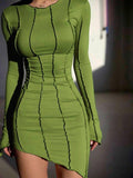 Solid Color Splice Close Fitting Ladies Short Dress LYQ8162 - SWEETKAMA