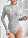 Solid Color Strip Fabric Turtle Neck Bodysuit G1001 - SWEETKAMA