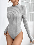 Solid Color Strip Fabric Turtle Neck Bodysuit G1001 - SWEETKAMA