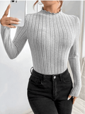 Solid Color Strip Fabric Turtle Neck Bodysuit G1001 - SWEETKAMA