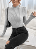 Solid Color Strip Fabric Turtle Neck Bodysuit G1001 - SWEETKAMA