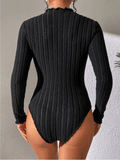 Solid Color Strip Fabric Turtle Neck Bodysuit G1001 - SWEETKAMA