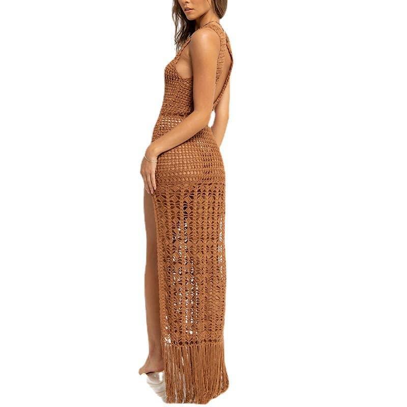 Solid Color Tassels Bikini Swimwear Cover Up Dress HL9702 - SWEETKAMA
