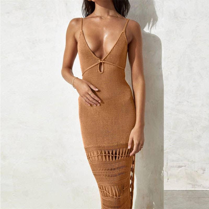 Solid Color Tassels Bikini Swimwear Cover Up Dress HL9771 - SWEETKAMA