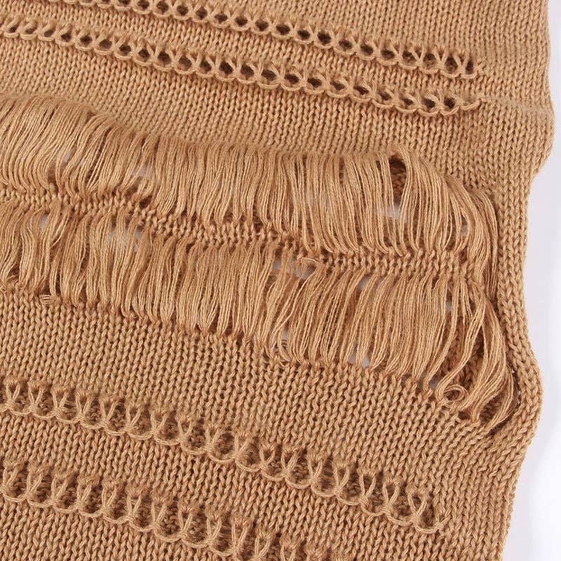 Solid Color Tassels Bikini Swimwear Cover Up Dress HL9771 - SWEETKAMA
