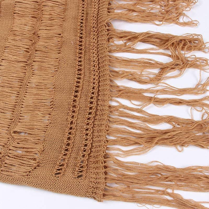 Solid Color Tassels Bikini Swimwear Cover Up Dress HL9771 - SWEETKAMA