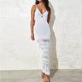 Solid Color Tassels Bikini Swimwear Cover Up Dress HL9771 - SWEETKAMA
