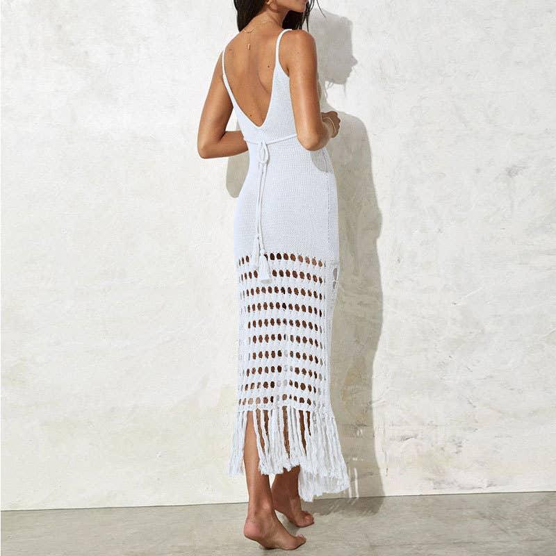 Solid Color Tassels Bikini Swimwear Cover Up Dress HL9771 - SWEETKAMA