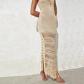 Solid Color Tassels Bikini Swimwear Cover Up Dress HL9771 - SWEETKAMA