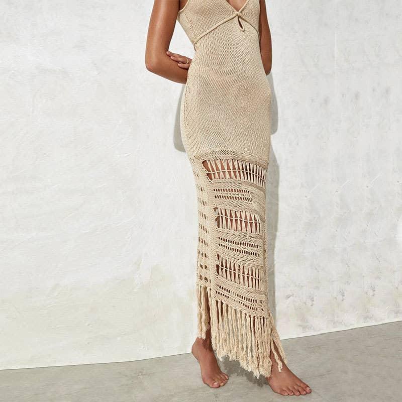 Solid Color Tassels Bikini Swimwear Cover Up Dress HL9771 - SWEETKAMA