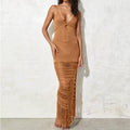 Solid Color Tassels Bikini Swimwear Cover Up Dress HL9771 - SWEETKAMA