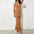 Solid Color Tassels Bikini Swimwear Cover Up Dress HL9771 - SWEETKAMA