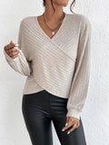 Solid V-Neck Cross Loose Long Sleeves Blouse G1061 - SWEETKAMA