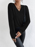 Solid V-Neck Cross Loose Long Sleeves Blouse G1061 - SWEETKAMA