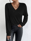 Solid V-Neck Cross Loose Long Sleeves Blouse G1061 - SWEETKAMA
