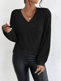 Solid V-Neck Cross Loose Long Sleeves Blouse G1061 - SWEETKAMA