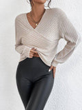 Solid V-Neck Cross Loose Long Sleeves Blouse G1061 - SWEETKAMA