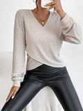 Solid V-Neck Cross Loose Long Sleeves Blouse G1061 - SWEETKAMA