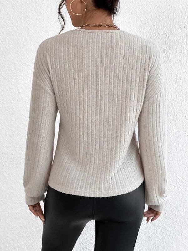 Solid V-Neck Cross Loose Long Sleeves Blouse G1061 - SWEETKAMA