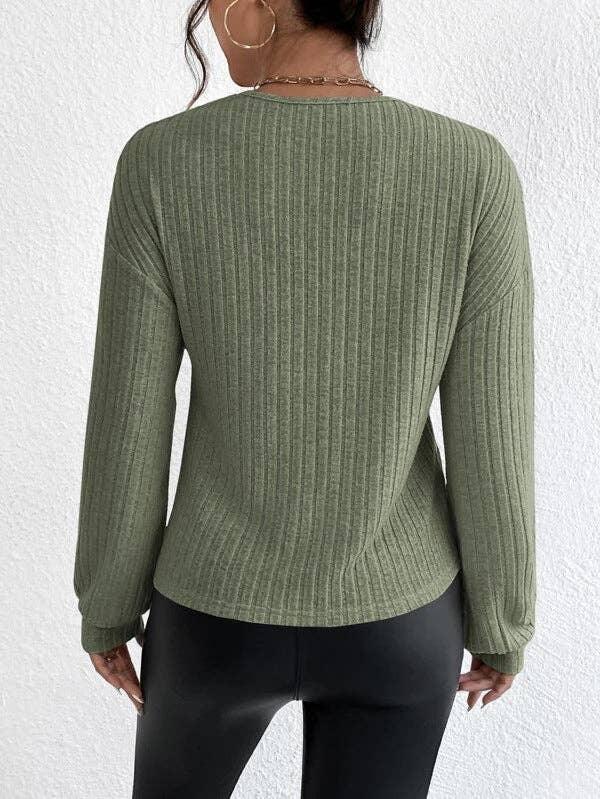 Solid V-Neck Cross Loose Long Sleeves Blouse G1061 - SWEETKAMA