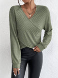 Solid V-Neck Cross Loose Long Sleeves Blouse G1061 - SWEETKAMA