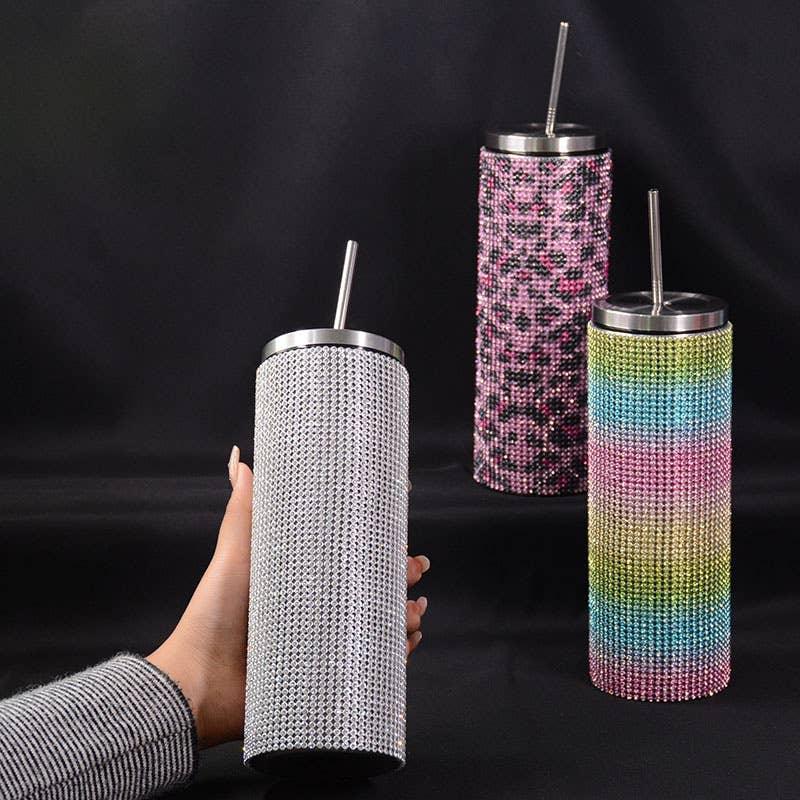 Sparkle Rhinestone Water Bottle 17oz with Straw FKC05 - SWEETKAMA