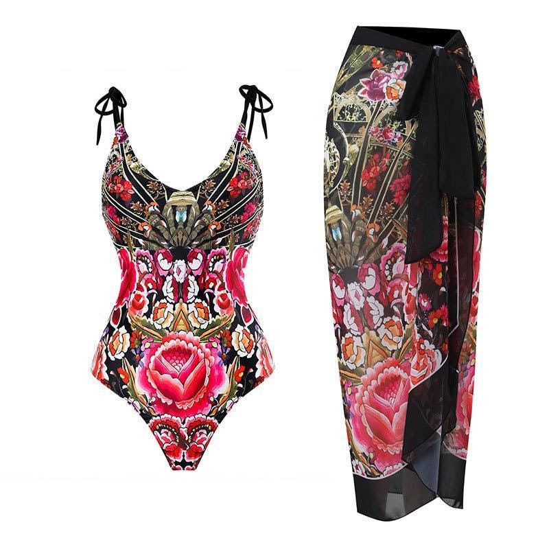 Straps Leopar Print One-piece Swimsuit with Wrap Y81 - SWEETKAMA