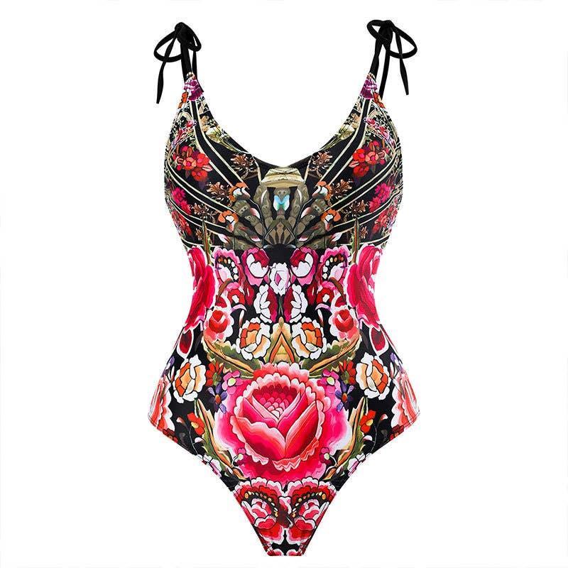 Straps Leopar Print One-piece Swimsuit with Wrap Y81 - SWEETKAMA