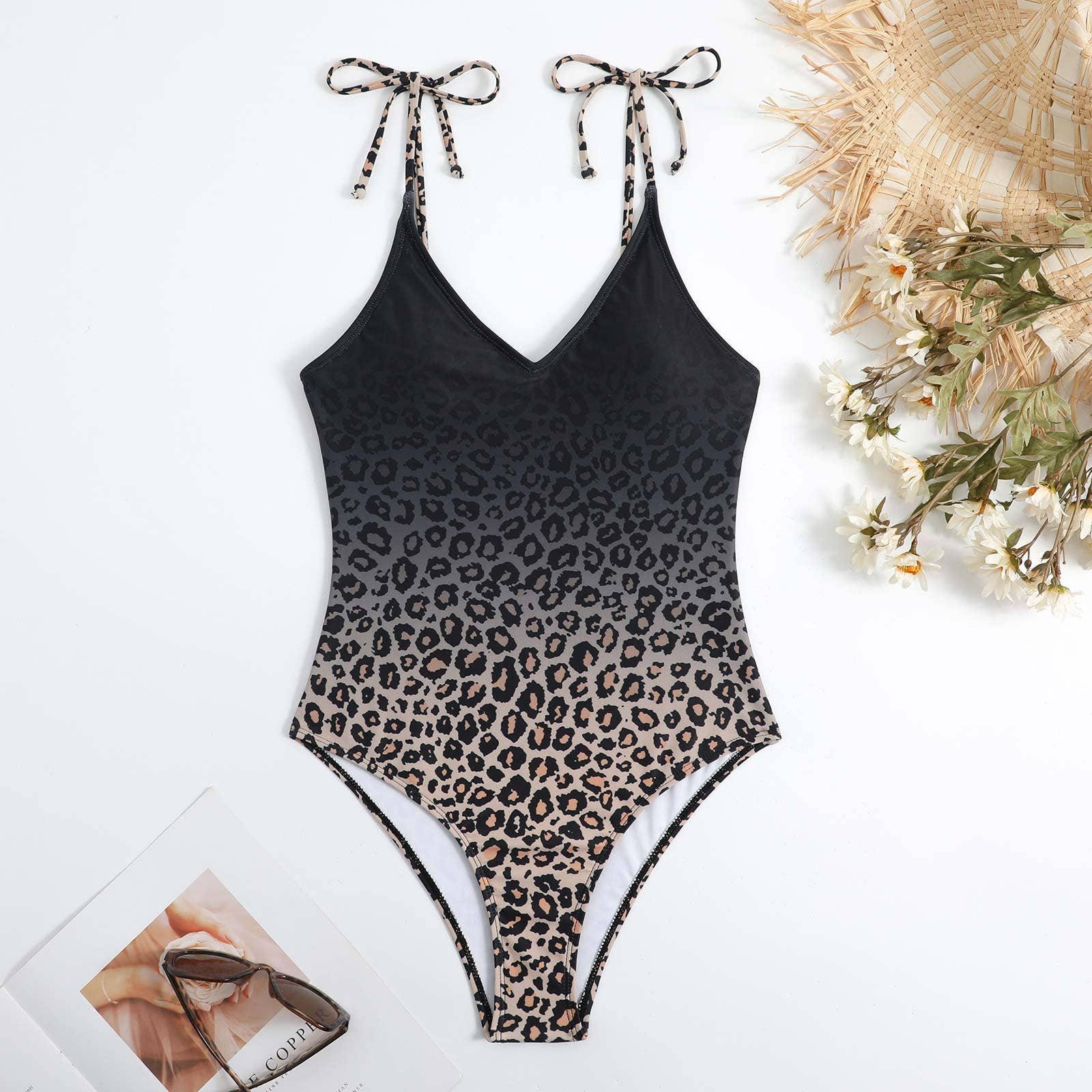 Straps Leopar Print One-piece Swimsuit with Wrap Y81 - SWEETKAMA