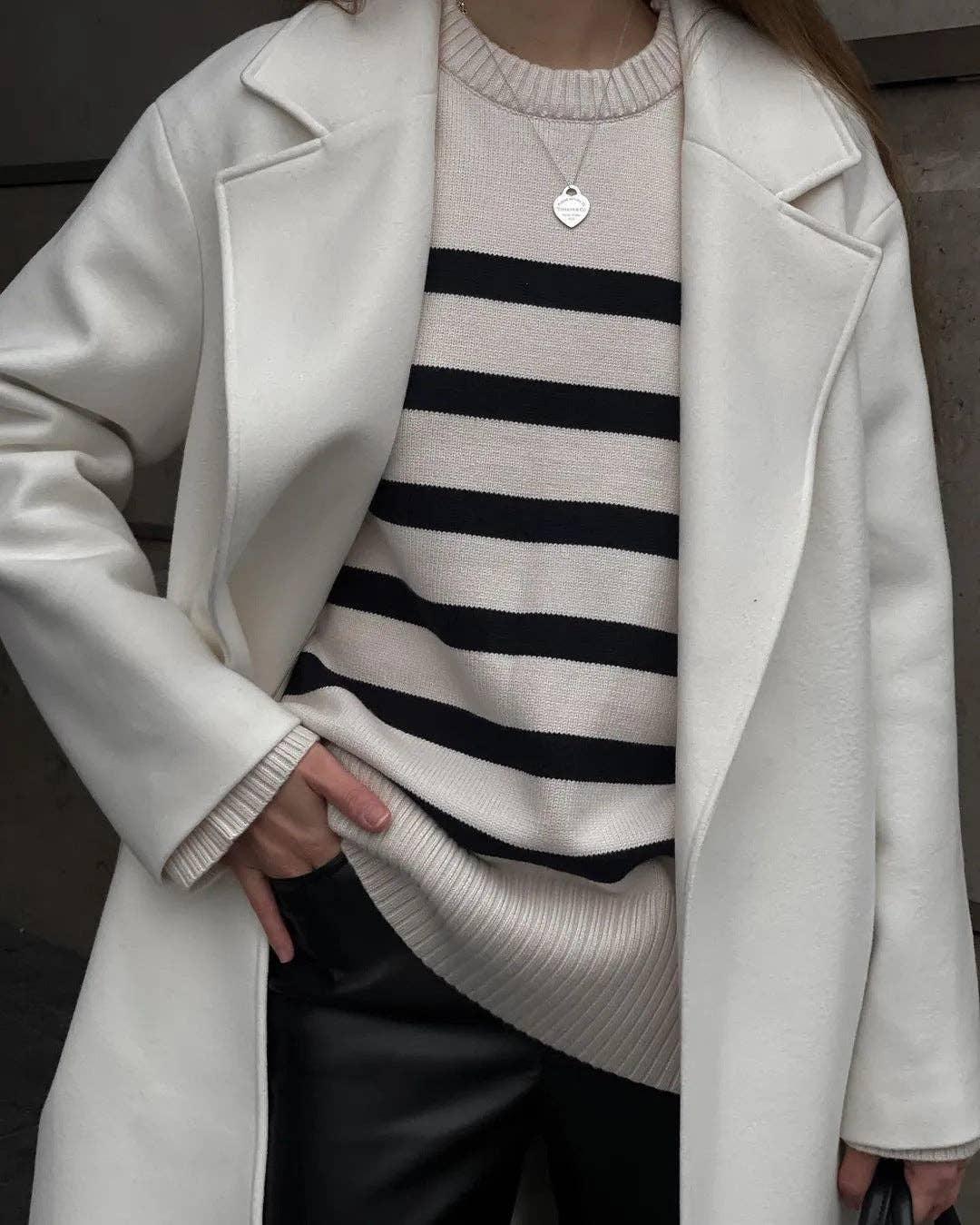 Stripe Long Sleeves Round Neck Women Daily Sweater A8LS217 - SWEETKAMA