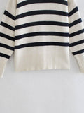 Stripe Long Sleeves Round Neck Women Daily Sweater A8LS217 - SWEETKAMA