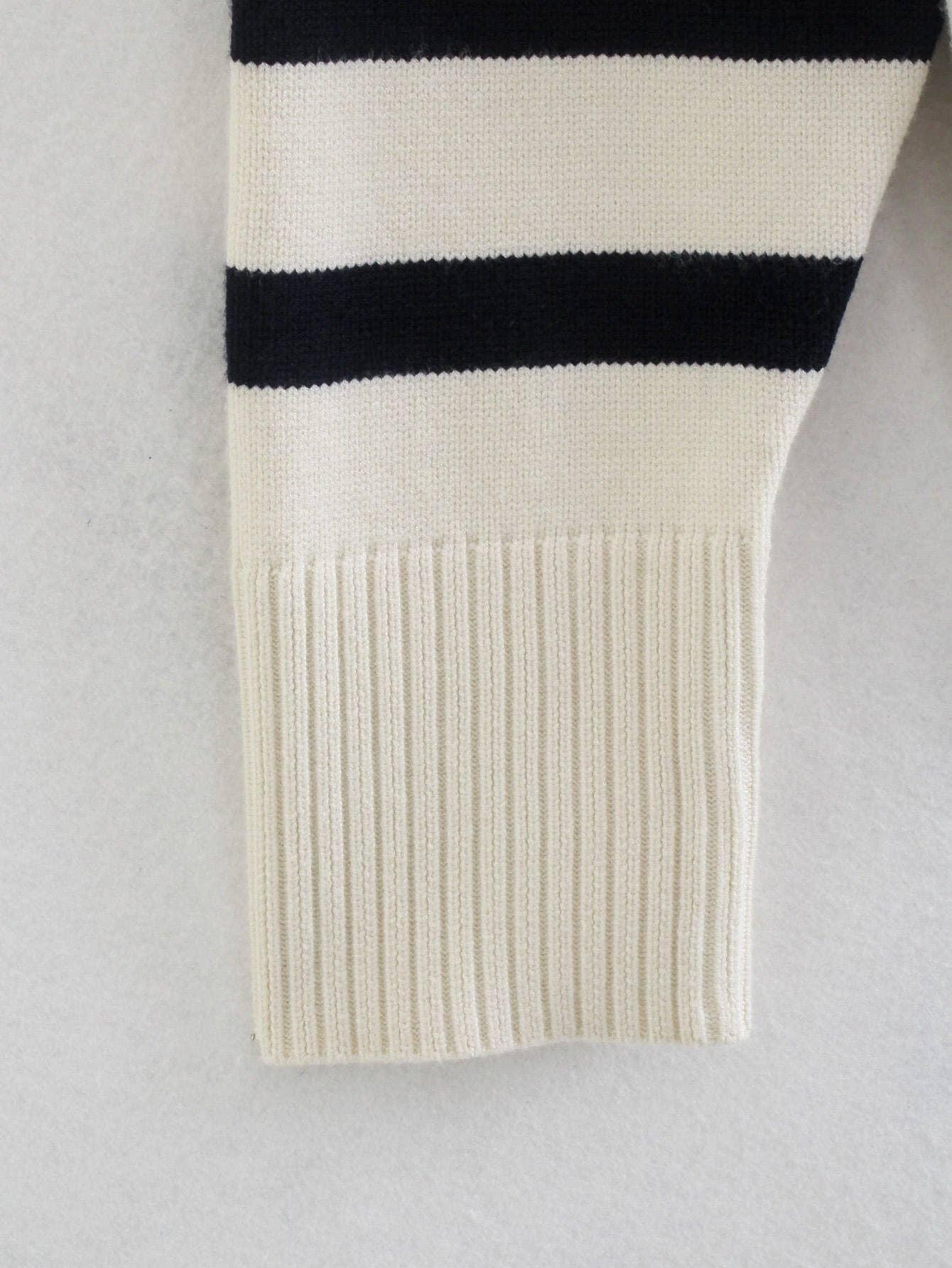 Stripe Long Sleeves Round Neck Women Daily Sweater A8LS217 - SWEETKAMA