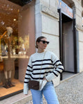 Stripe Long Sleeves Round Neck Women Daily Sweater A8LS217 - SWEETKAMA