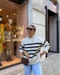 Stripe Long Sleeves Round Neck Women Daily Sweater A8LS217 - SWEETKAMA