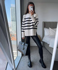 Stripe Long Sleeves Round Neck Women Daily Sweater A8LS217 - SWEETKAMA