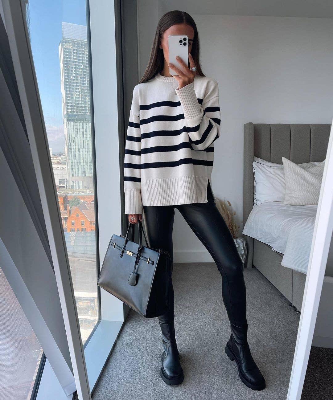 Stripe Long Sleeves Round Neck Women Daily Sweater A8LS217 - SWEETKAMA