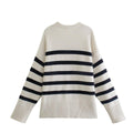 Stripe Long Sleeves Round Neck Women Daily Sweater A8LS217 - SWEETKAMA