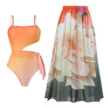 SW 2 PCS Flower Print Swimsuit Bikini Set with Cover Y88 - SWEETKAMA