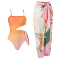 SW 2 PCS Flower Print Swimsuit Bikini Set with Cover Y88 - SWEETKAMA