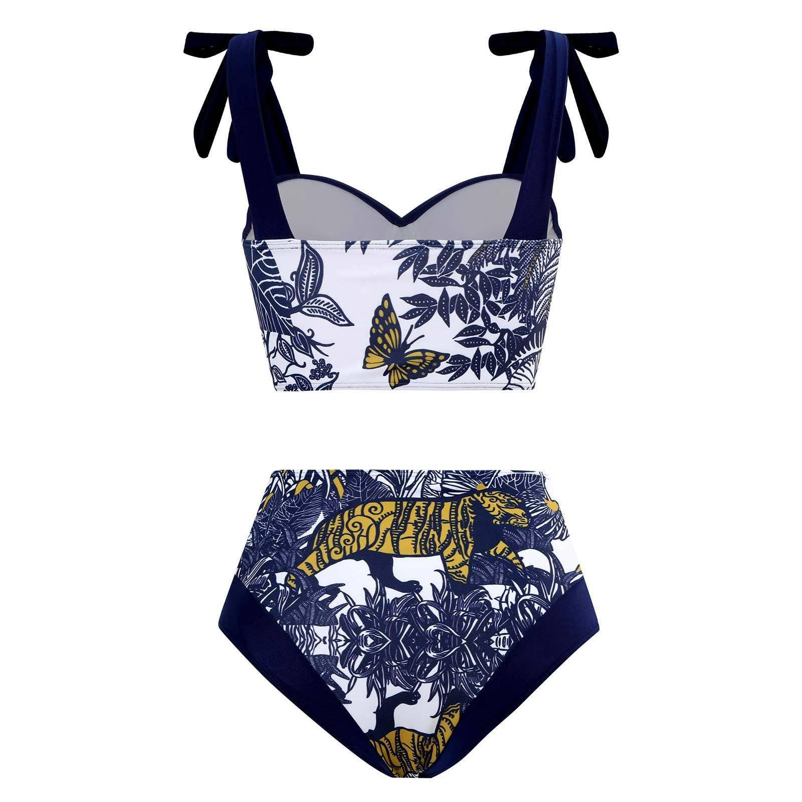 Tiger Floral Print 2PCS Bikini Set with Wrap Y84 - SWEETKAMA