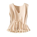 V-Neck Flounce Waist Tie Women Knit Vest 777 - SWEETKAMA