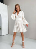 V-Neck Jacquard Weave Ladies Short Dress LYQ8232 - SWEETKAMA