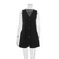 V-Neck Splice Long Vest Straight Leg Shorts Set 2S5025B - SWEETKAMA