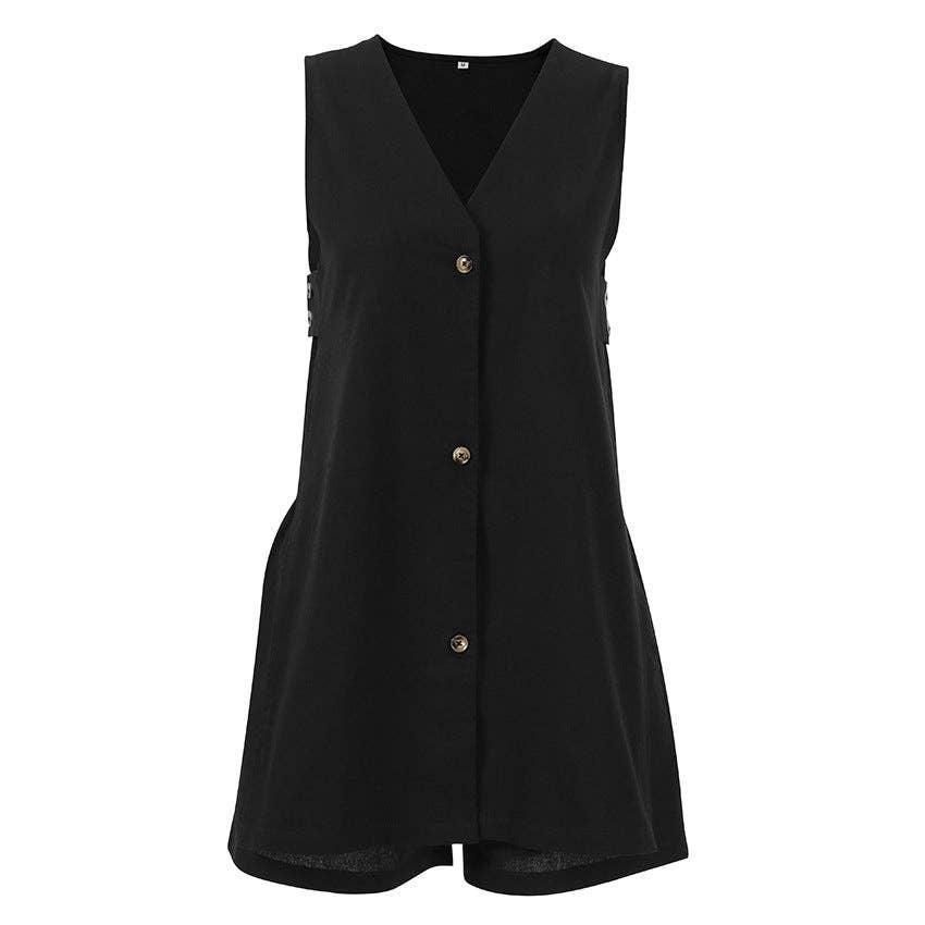 V-Neck Splice Long Vest Straight Leg Shorts Set 2S5025B - SWEETKAMA