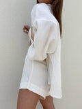 V-Neck Waist Tie Top Loose Shorts Ladies Set TZ8842 - SWEETKAMA