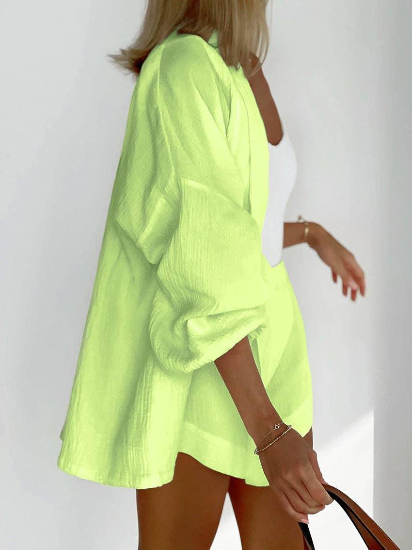 V-Neck Waist Tie Top Loose Shorts Ladies Set TZ8842 - SWEETKAMA