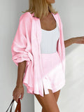V-Neck Waist Tie Top Loose Shorts Ladies Set TZ8842 - SWEETKAMA