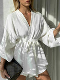 V-Neck Waist Tie Top Loose Shorts Ladies Set TZ8842 - SWEETKAMA